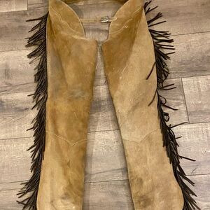 Brown Suede Chaps with Fringe! Real deal horse worn. Normal horse wear.